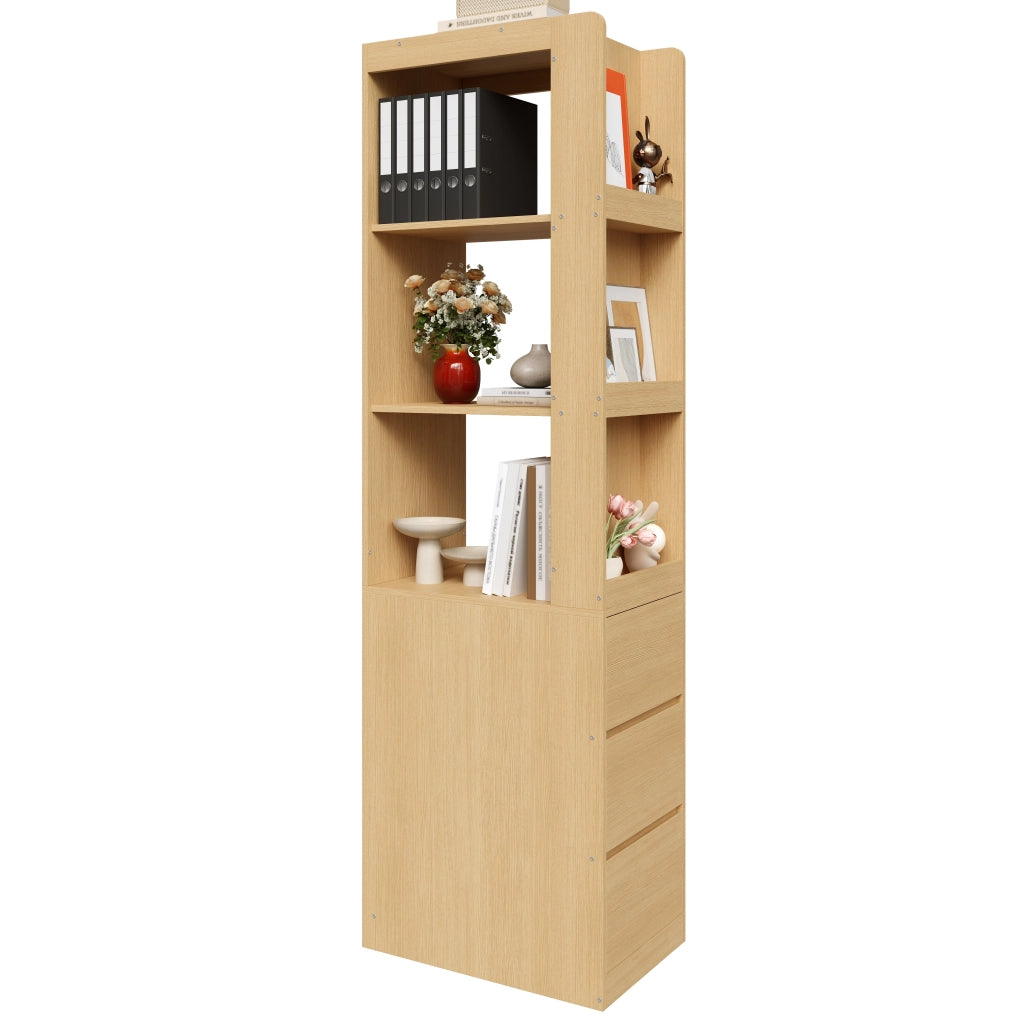 Libreria stretta alta 200 cm con 3 ripiani aperti e 3 cassetti, reversibile, con protezione anti-ribaltamento, 60×40×200 cm