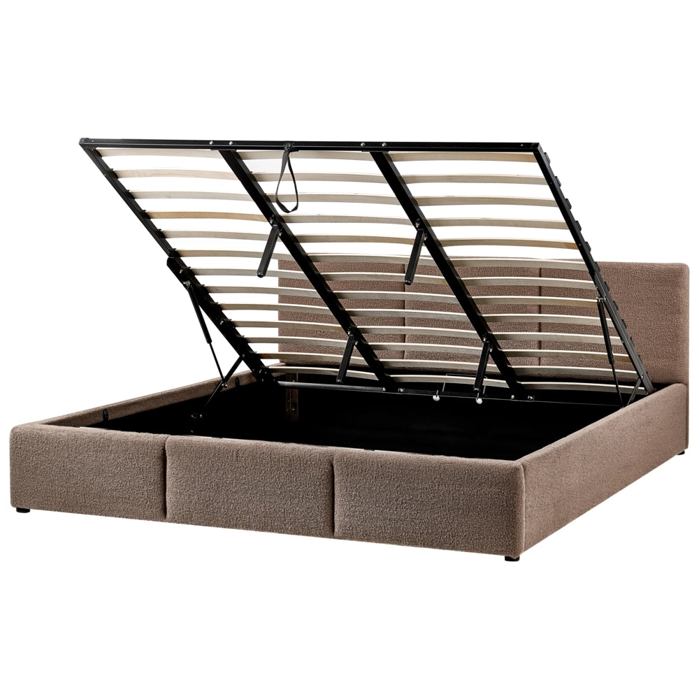 Letto matrimoniale in tessuto bouclè bianco sporco con contenitore 180 x 200 cm Testiera Rivestita Funzione Contenitore
