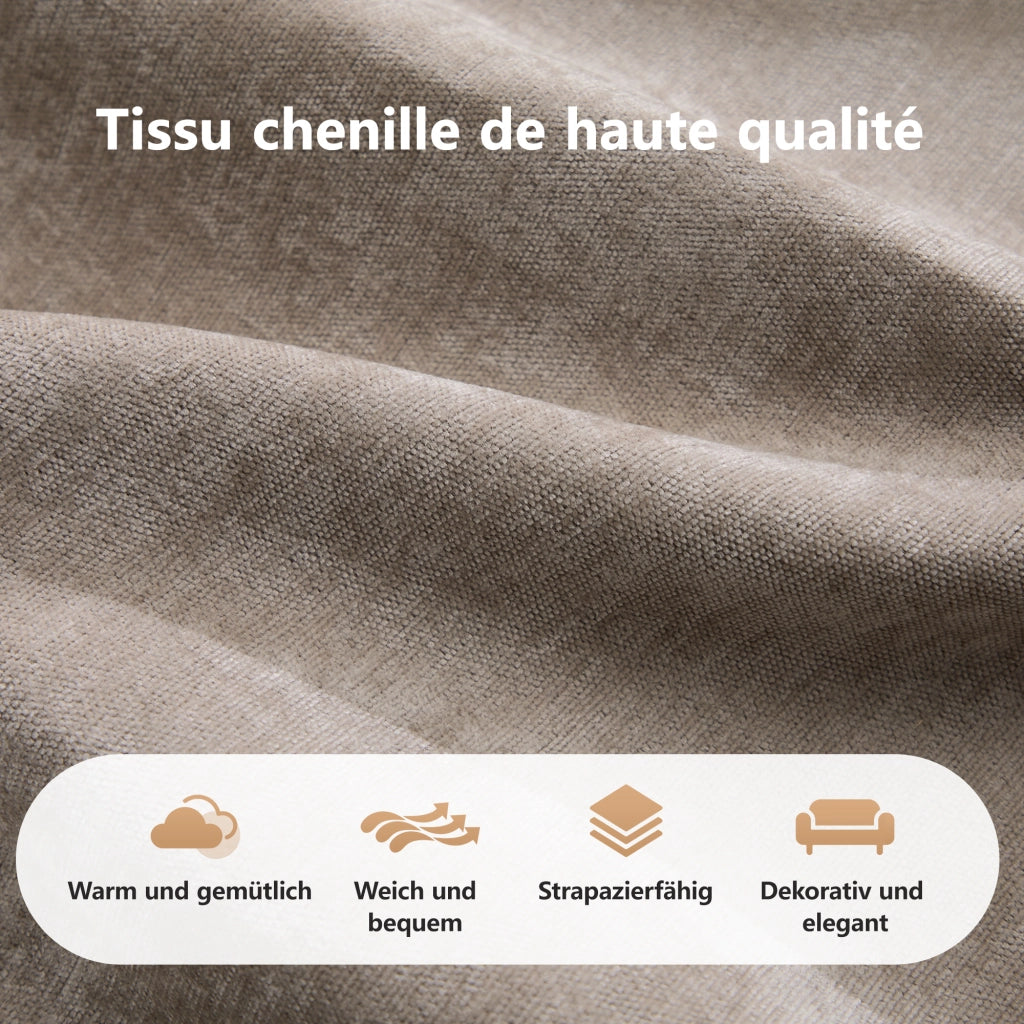 Divano modulare a U 4 posti con 2 pouf in chenille senza struttura interna e montaggio per soggiorno taupe