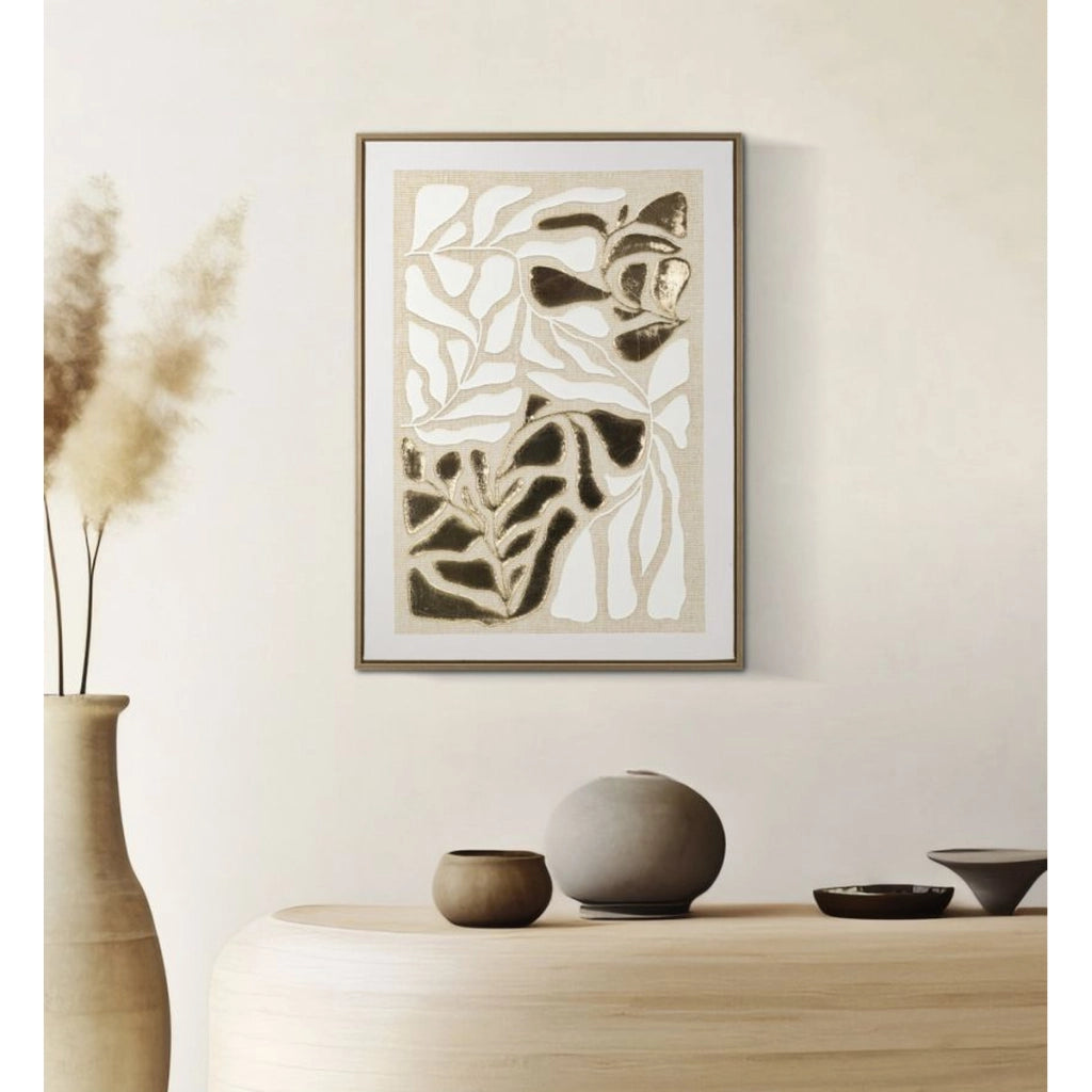 Stampa su tela Goldy B foglie oro variante con cornice, 50x70 cm