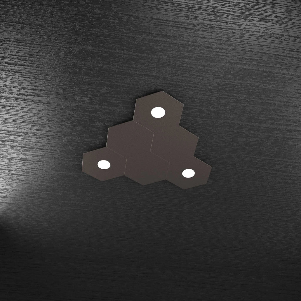 HEXAGON APPLIQUE-PLAFONIERA 3 LUCI + 3 DECORATIVO MARRONE 1142-3L3D-MA