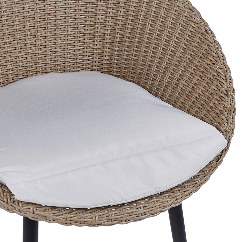 Set da bistrot da balcone con cuscini in vimini PE beige, tavolino e 2 sedie dal design moderno per esterni