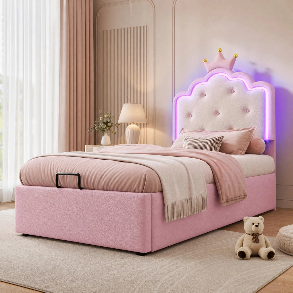 LETTO Contenitore 90x200 cm PU Rosa con luce LED