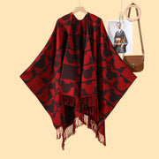 Nuovo scialle monocromatico con nappe, diviso, double-face, jacquard 3D a onde, caldo cashmere