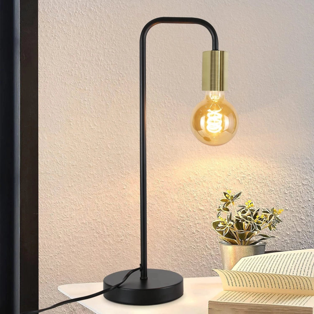ZMH Lampada da tavolo retrò nero oro E27 industriale per camera letto soggiorno cameretta