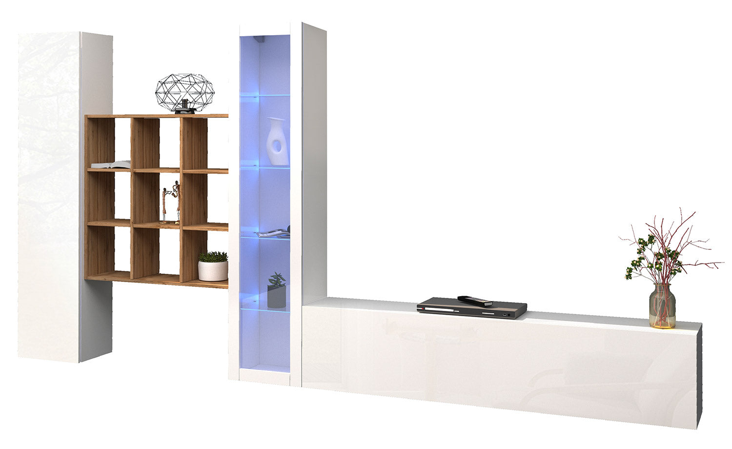 Parete Attrezzata Soggiorno 350x30x180 cm Maruska n°24 Bianco Lucido