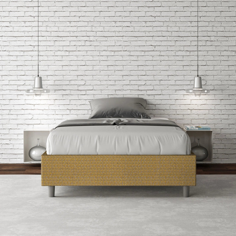 Letto Sommier imbottito 1 piazza e mezza 120x190 cm tessuto Labirinto Azelia - Contenitore,Giallo