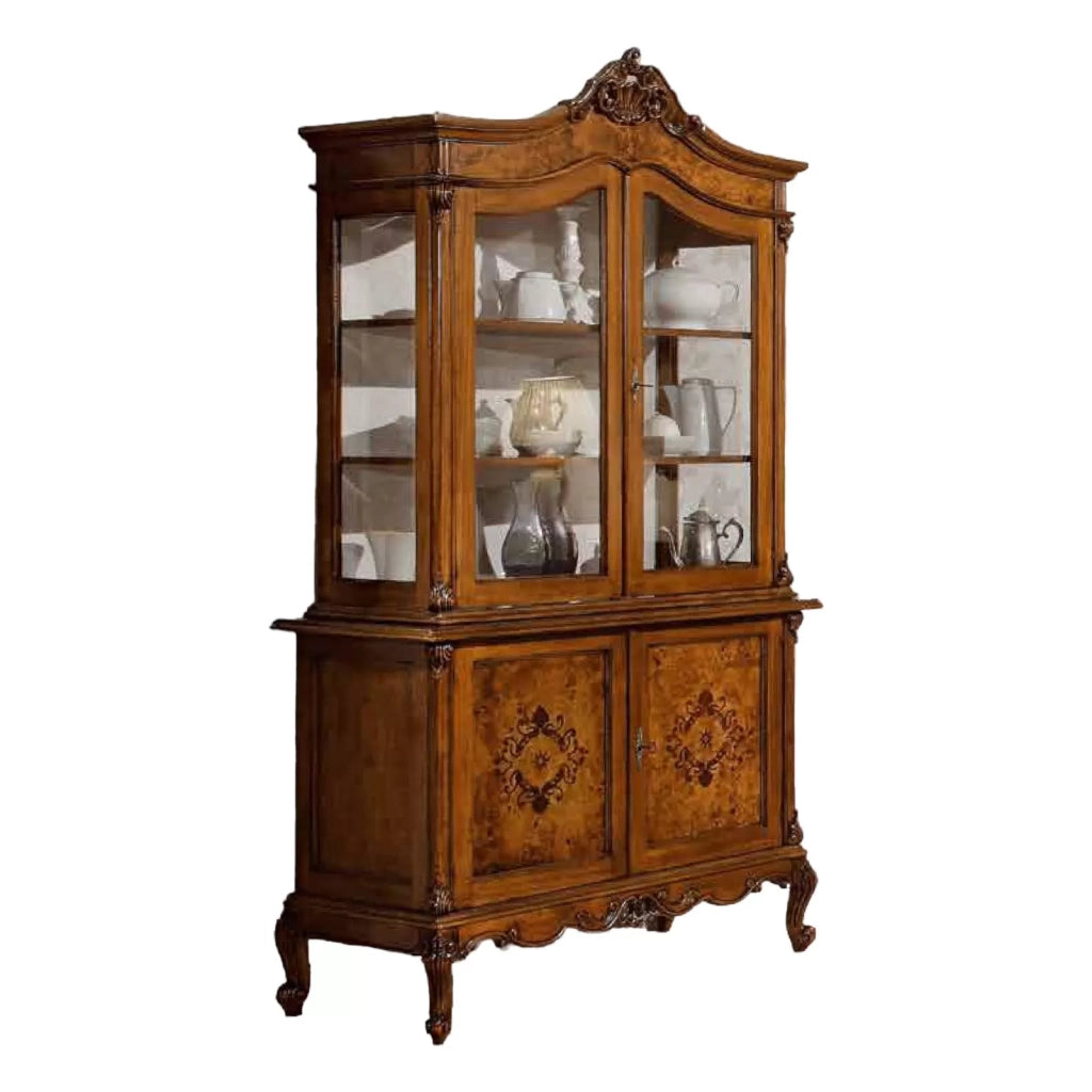 Cristalliera in legno di radica 3 porte 1 cassetto impero finitura bassano l.122 p.56 h.227 - Mobili 2G