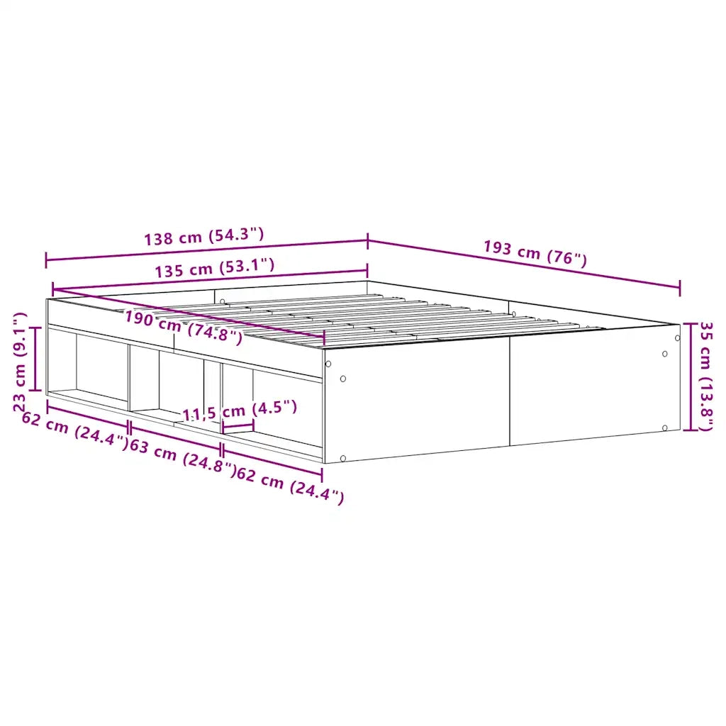 vidaXL Giroletto senza Materasso Legno Antico 135x190cm in Truciolato