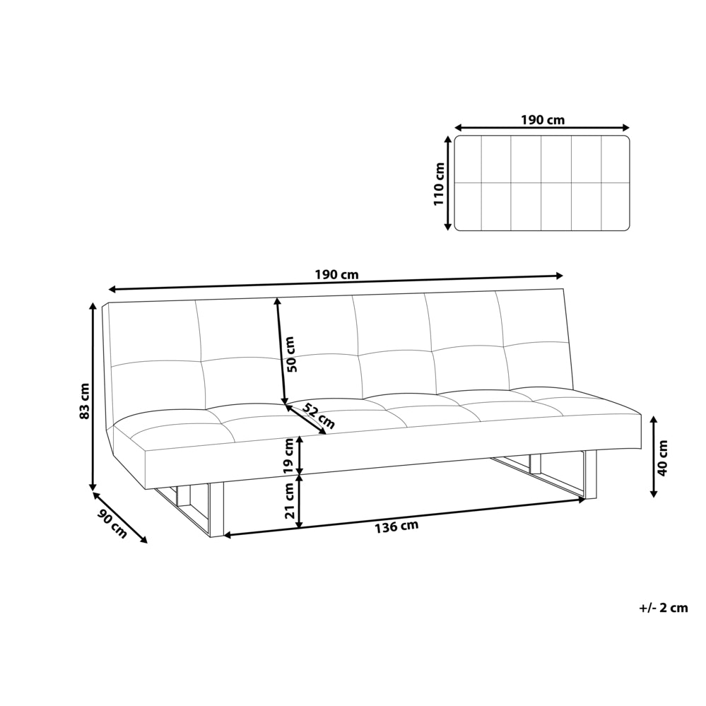 Divano letto in ecopelle beige moderno trasformabile a 3 posti senza braccioli dal design minimalista