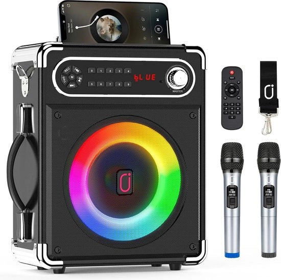 Impianto Karaoke - 30W Stereo - Bluetooth, USB e AUX - Connesso facilmente alla TV
