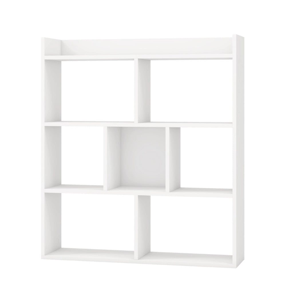 Libreria a cubi aperti con 7 scomparti, Mensola espositiva per l'archiviazione in legno per studio soggiorno Bianco-Librerie