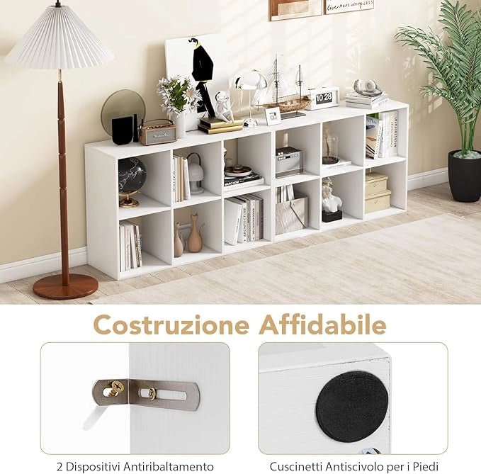 Scaffale Multiuso con Retro Aperto, Mobiletto Espositore Moderno a 2/3/4/6 Cubi con Kit Anti-Ribaltamento, Libreria Autoportante per Camera da Letto Soggiorno Studio (6 cubi)