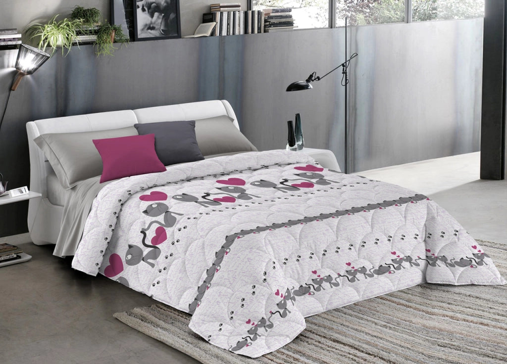 Trapuntino Piumino Estivo 100gr Linea Pensieri Delicati Disegno Gattini - Matrimoniale - Rosa