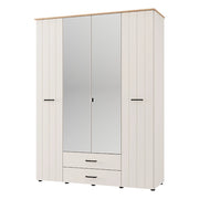 Armadio Camera da Letto Pokhar, Guardaroba Grande 2 Cassetti, 157x208h cm Bianco Crema