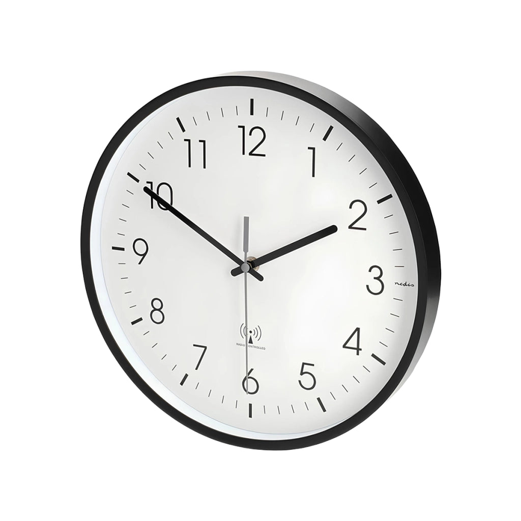 Orologio da Parete Radiocontrollato 30 cm Silenzioso Sincronizzazione Automatica Bianco / Nero Nedis