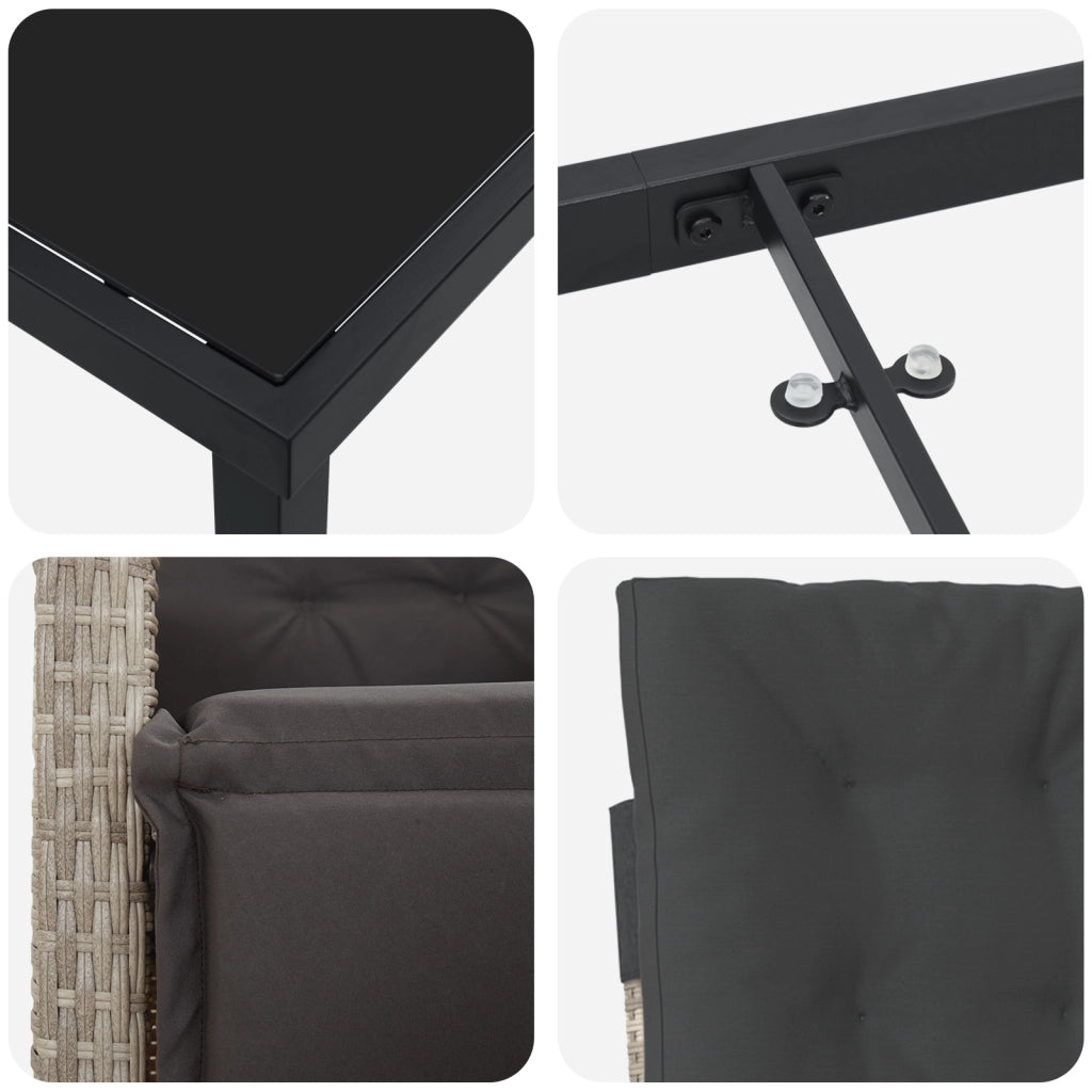 Set da pranzo da giardino 7 pezzi con cuscini in polyrattan grigio chiaro