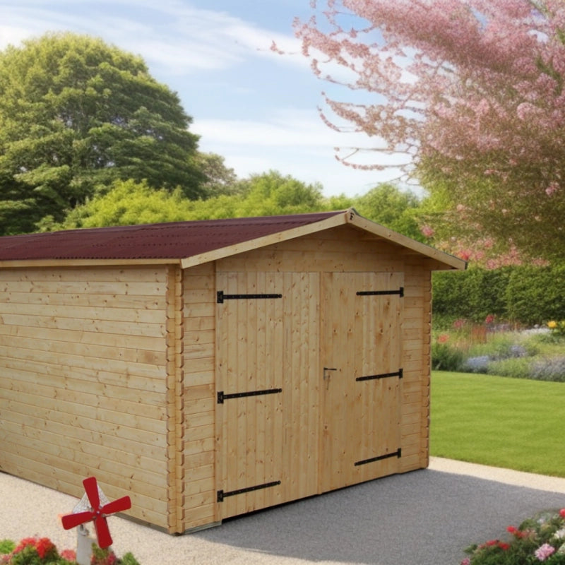 Garage in legno 350x540 cm – Pareti 28 mm – Tetto ondulato – Porta doppia – Dorna – DO3554N Foresta