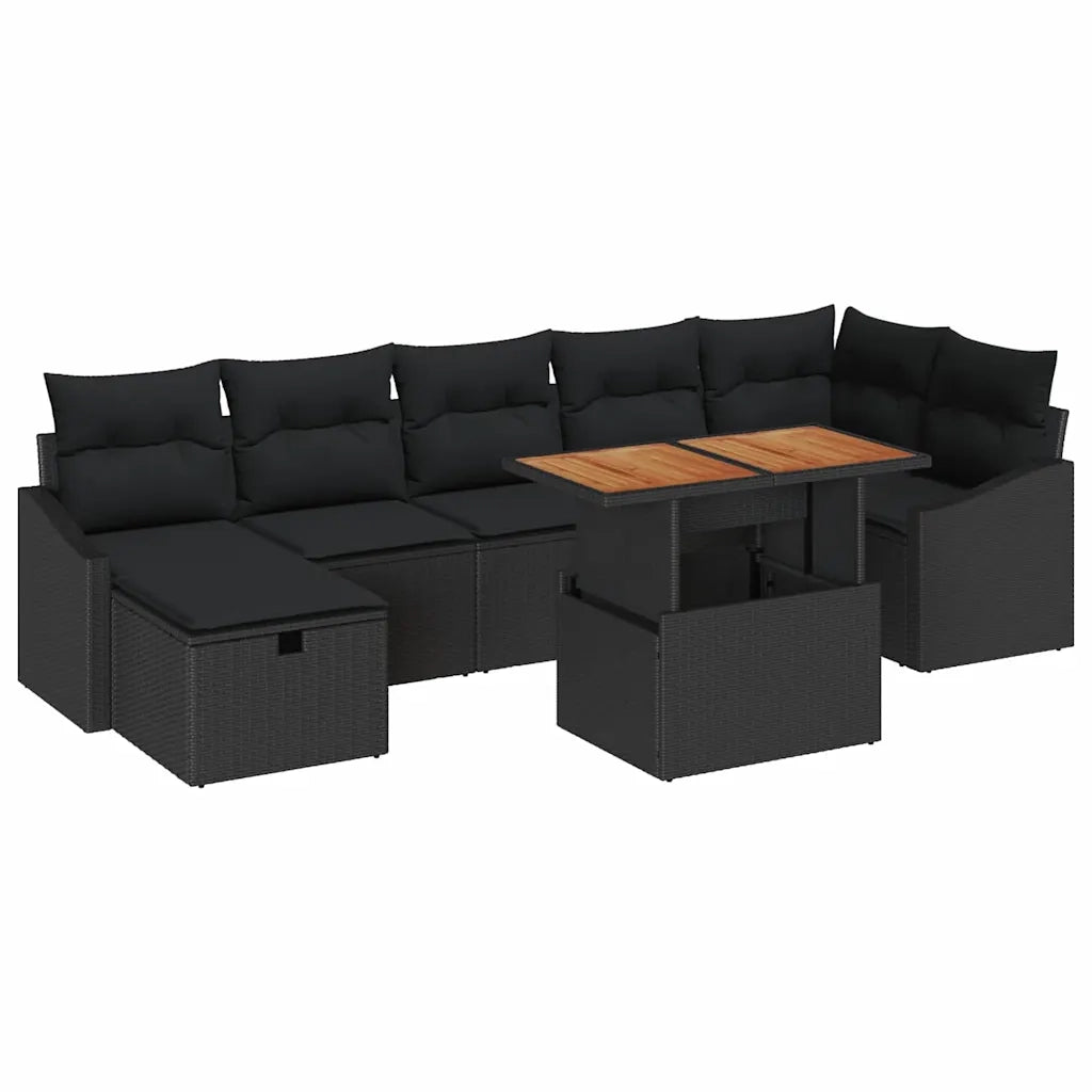 Set Divano da Giardino 8 pcs Nero polyrattan