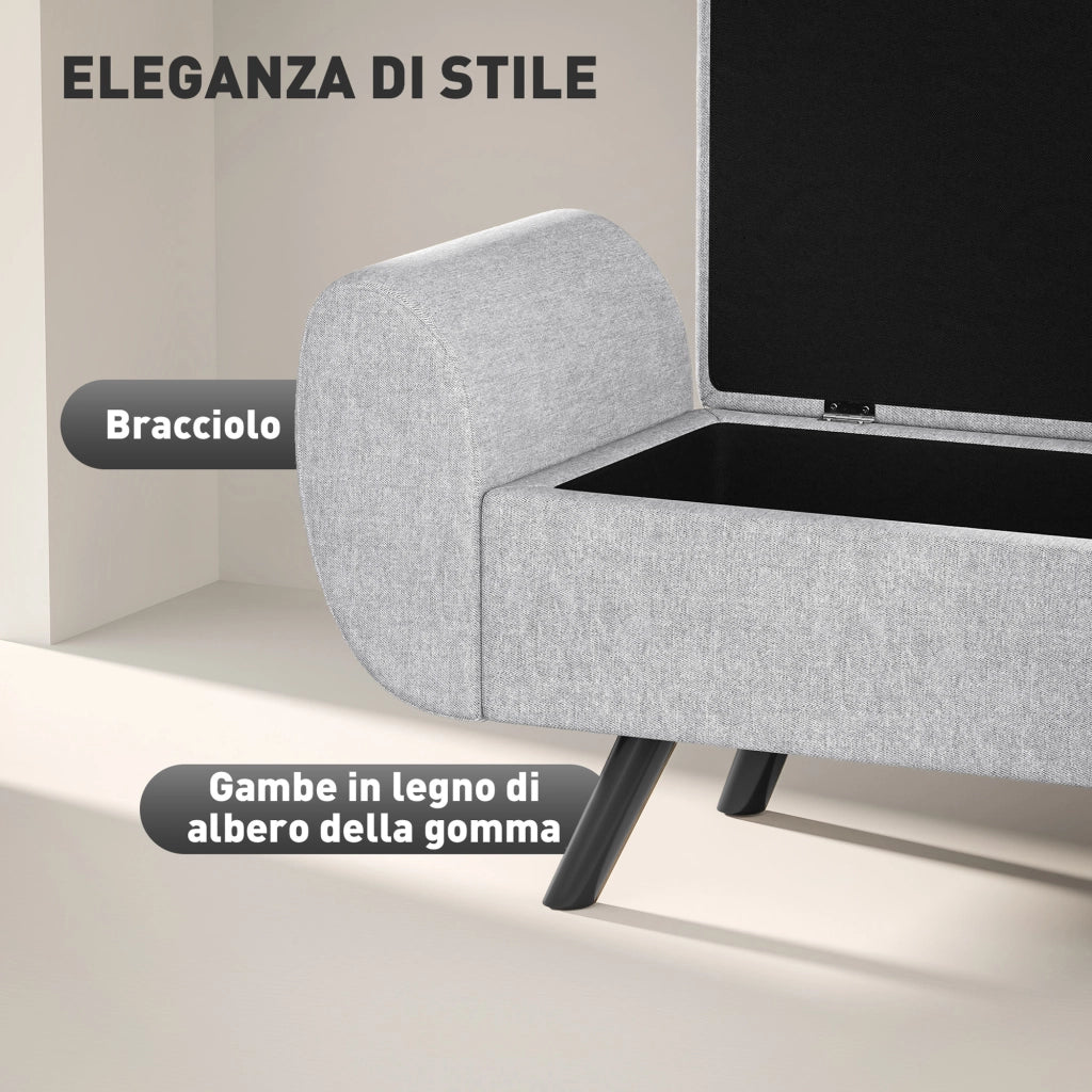 Panca Contenitore Grigio con Gambe in Legno ¨C zephmum ¨C 132x42x50 cm