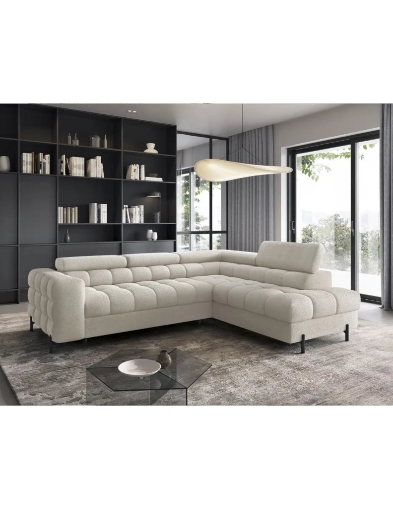 Divano FERRUM Beige chiaro convertibile 5 posti angolo destro con contenitore 276x93x200cm