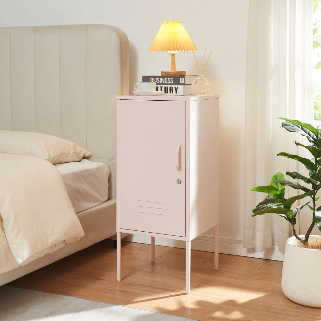 Armadietto Hausjärvi Comodino in Acciaio con Serratura - Rosa [en.casa]
