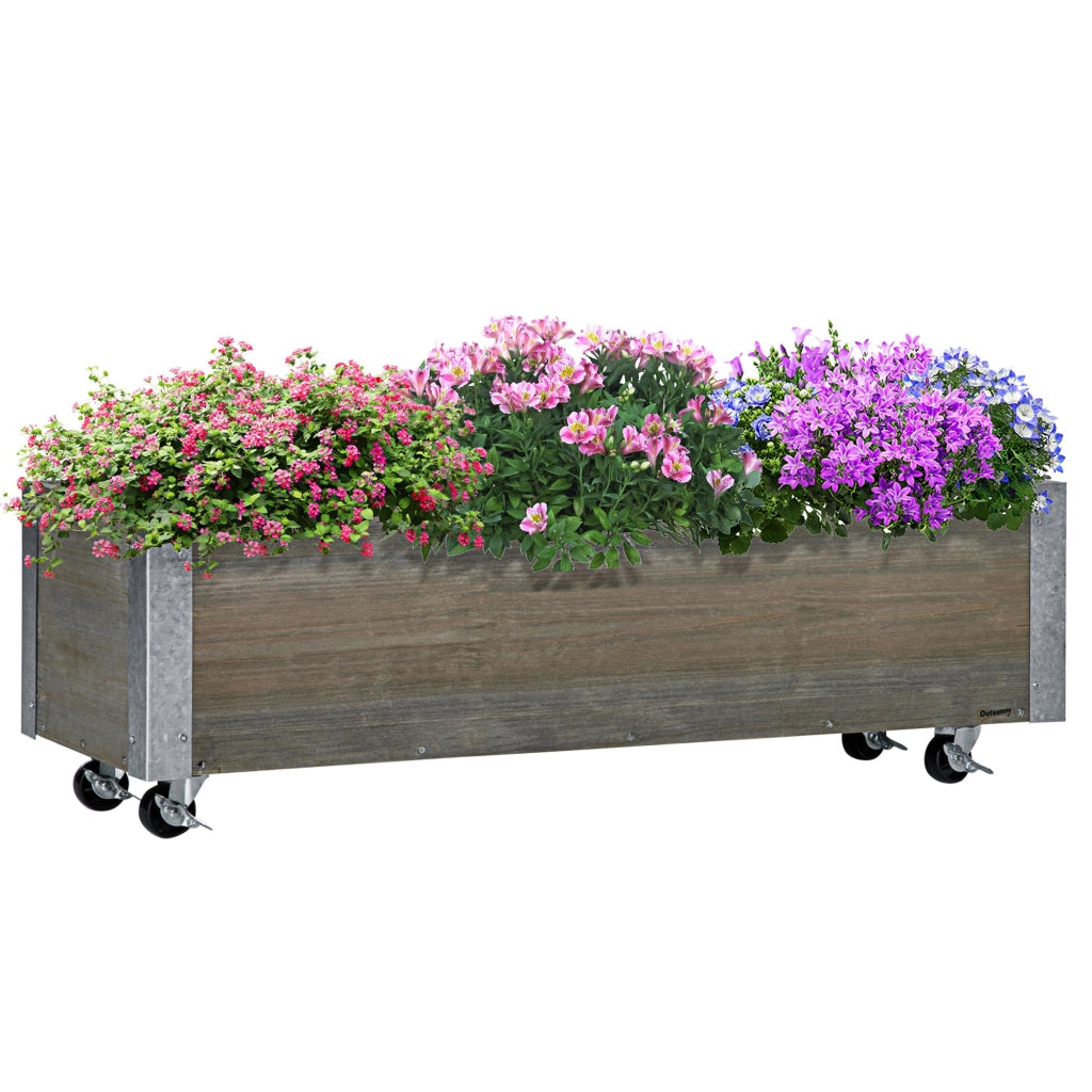 Fioriera Rettangolare 96x30,6x30 cm con Ruote e Freno in Legno di Abete Grigio