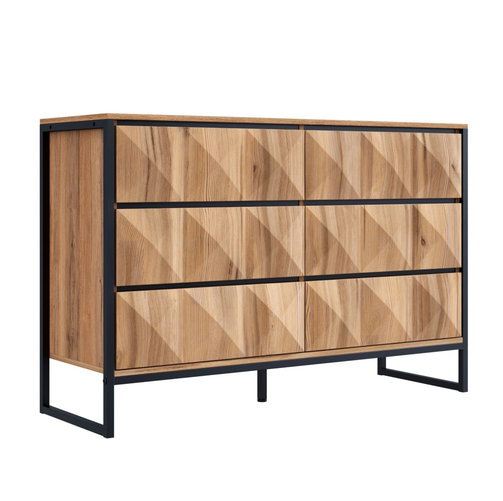 Credenza con 6 cassetti 120x40x80 cm in truciolare e MDF; nero e naturale
