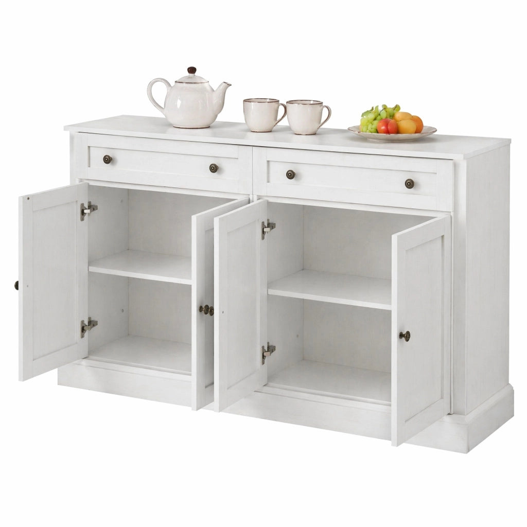 Credenza Sideboard con 4 ante e 2 cassetti; 150x40x86 cm; bianco antico