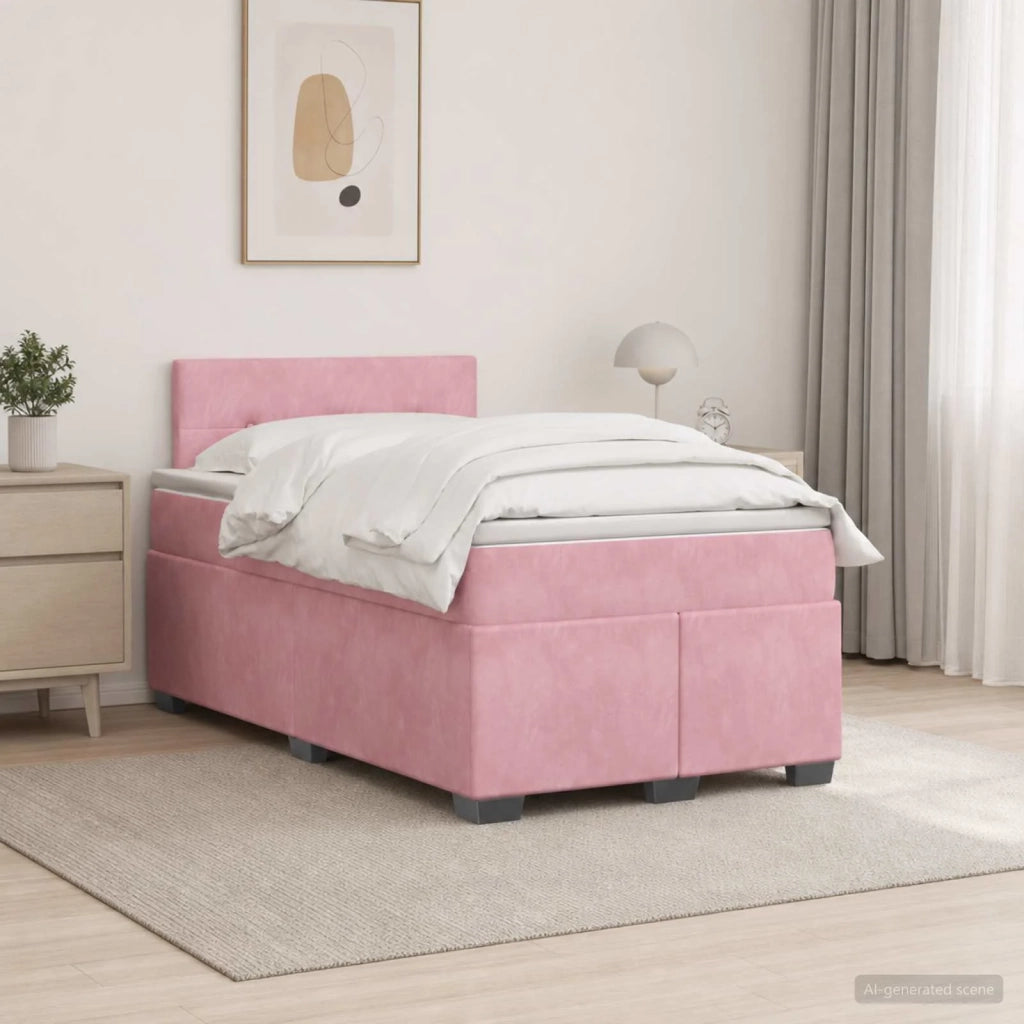 Letto con Box Spring, Materasso e LED Rosa 120 x 200 cm Velluto 3452161