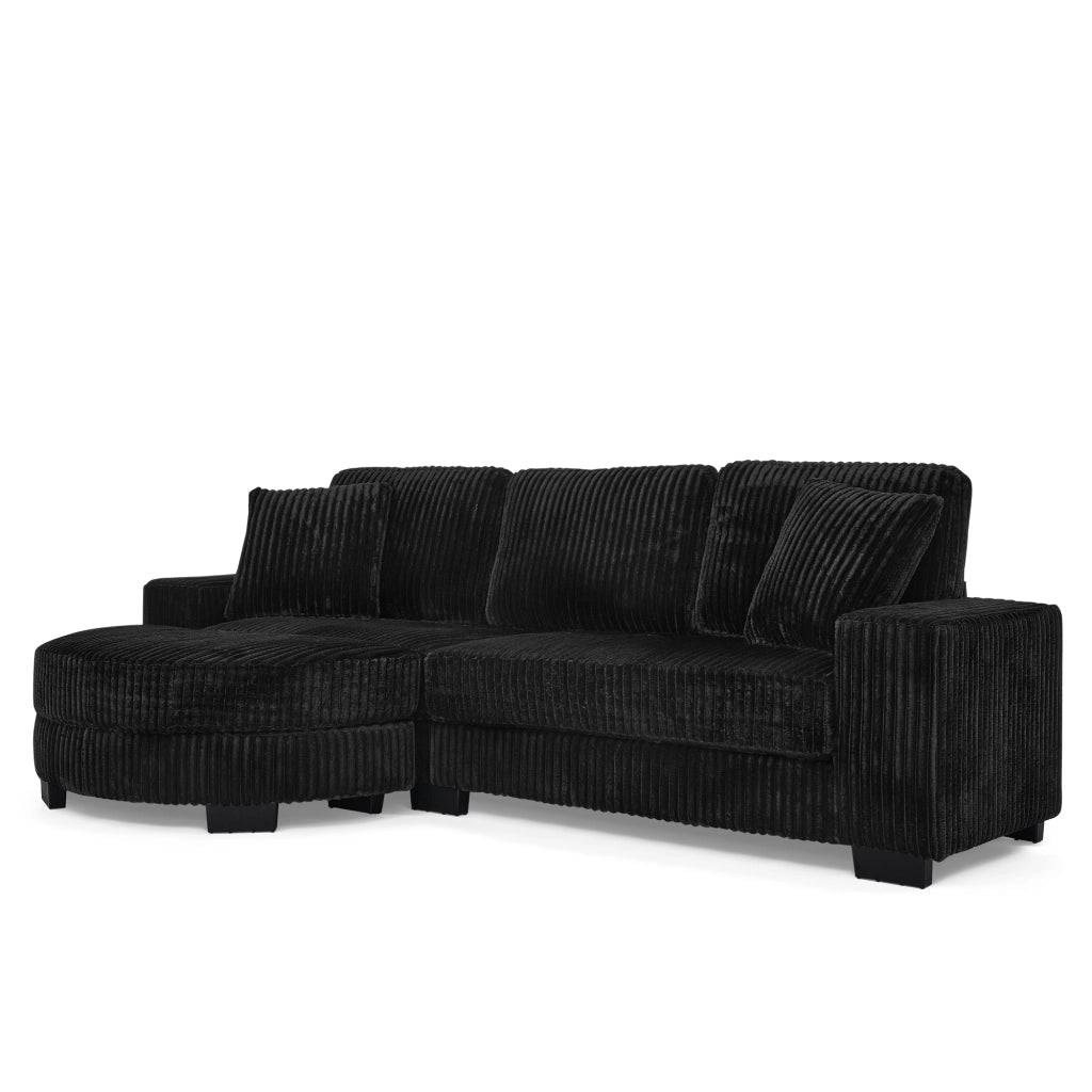 Divano Angolare 4 Posti con Poggiapiedi ¨C MINIMAL ¨C Velluto a Coste Nero 256x134x89 cm