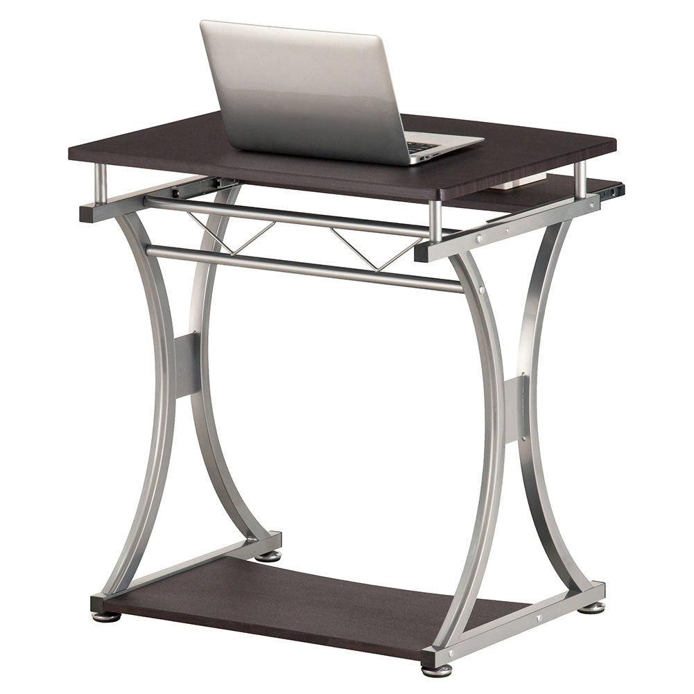 Scrivania Porta PC Tavolo Studio con Porta Tastiera e Ripiani Metallo e Legno Silver Marrone