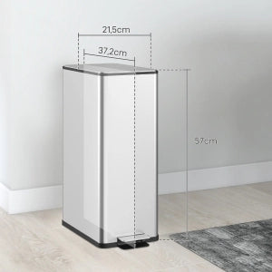 PATTUMIERA 20 L A PEDALE IN ACCIAIO INOX ARGENTO 21,5 x 37,2 x 57 cm