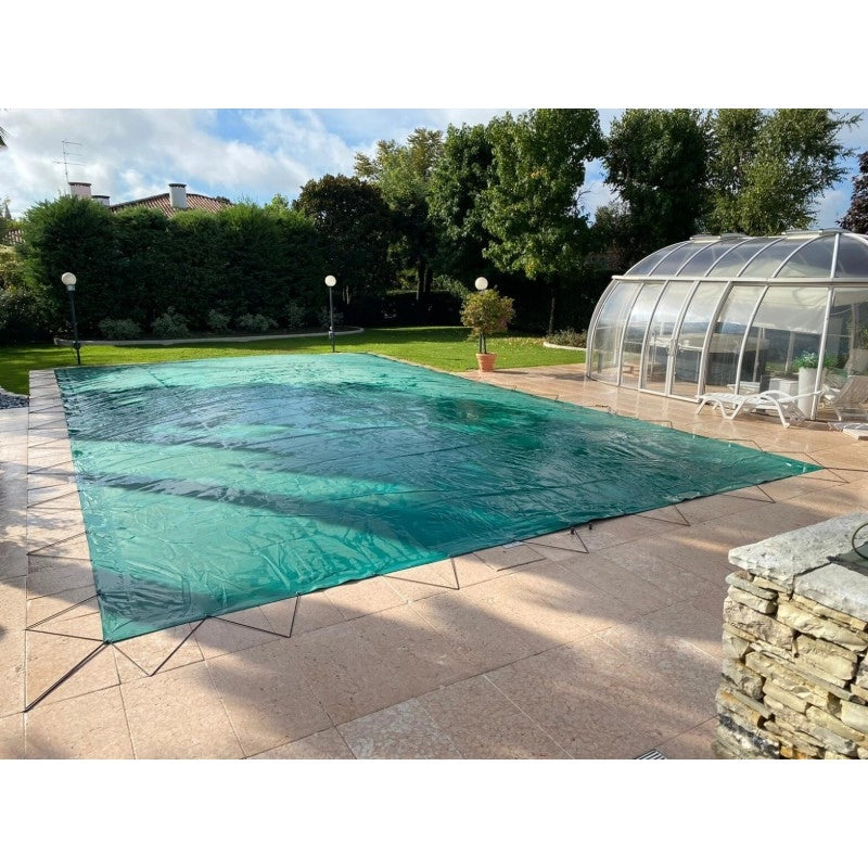 Telo Copertura Piscina 3x5m in PVC 600 gr/mq Blu - Protezione Invernale Antifoglie, Occhielli 25cm Sicurezza Bambini & Antiraggi UV