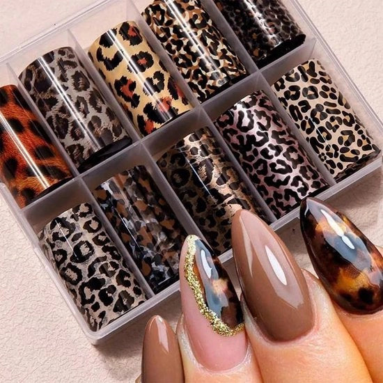 Accessori per unghie Folies 10 pezzi - Disegno leopardo/serpente - Stickers trasferibili - Accessori per unghie - Facili da utilizzare - Ambientalmente friendly - Copertura per unghie