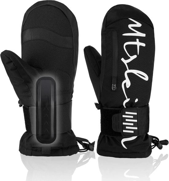Mani invernali per uomo, donna, bambino - protezione polso rimovibile, touchscreen, guanti invernali impermeabili e isolanti per snowboard, sci e clima freddo nero - XL