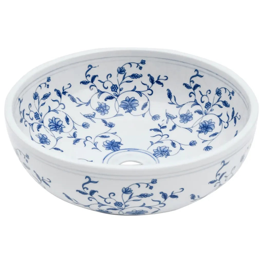 Lavabo da Appoggio Bianco e Blu Rotondo ¦µ41x14 cm Ceramica CFW2554558
