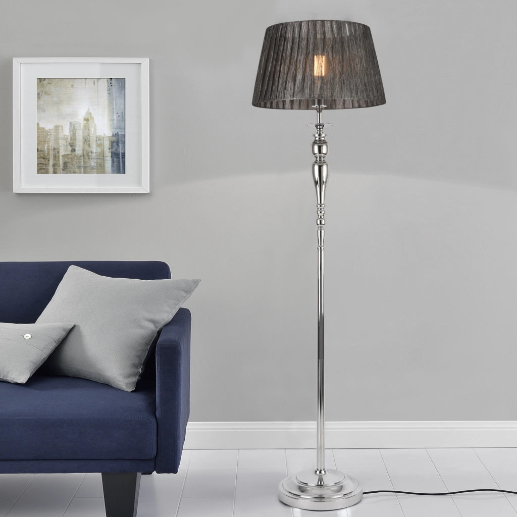 Lampada da Terra Alta 151 cm Piantana con Paralume Conico in Tessuto Grigio Ø40 cm Lampada a Stelo Decorativo in Metallo Cromato - lux.pro