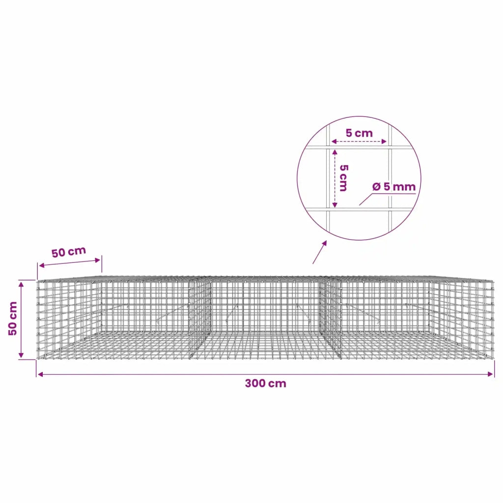 Gabione con filo da 5 mm e rete da 5x5 cm 300x50x50 cm 3464232