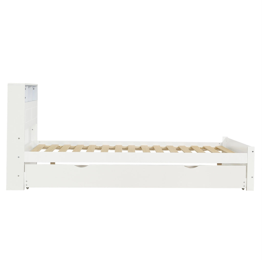 Letto matrimoniale 120x200 cm con letto estraibile e presa di ricarica in pino e MDF bianco