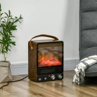 Camino Elettrico con Fiamma LED, 3 Modalità di Riscaldamento e Interruttore di Sicurezza, 30.3x17.5x37.4 cm