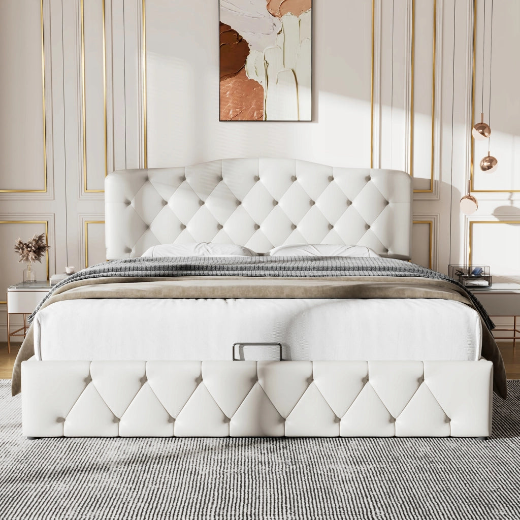 Letto 140x200 - Xylo - Pelle ecologica, testiera regolabile, bianco