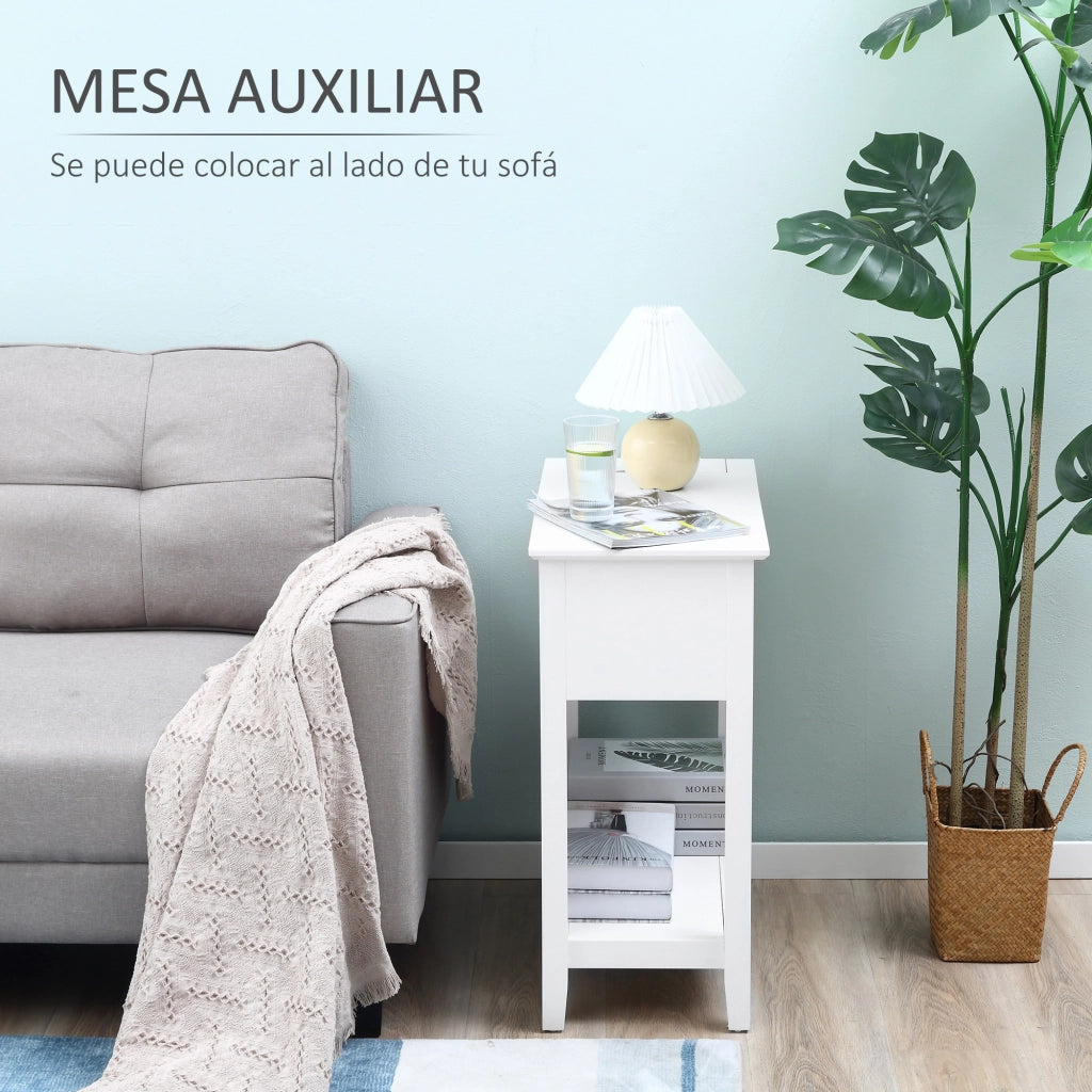 Comodino con Ripiano e Foro per Cavi ¨C zephmum ¨C Bianco 60,5x32,5x70 cm