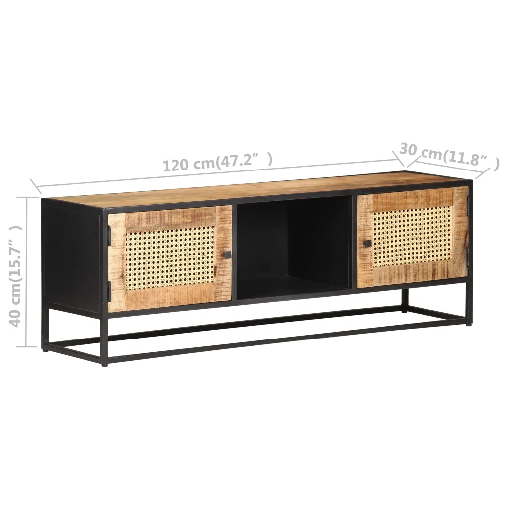 Mobile Porta TV 120x30x40 cm in Legno di Mango Grezzo e Canna cod mxl 64069