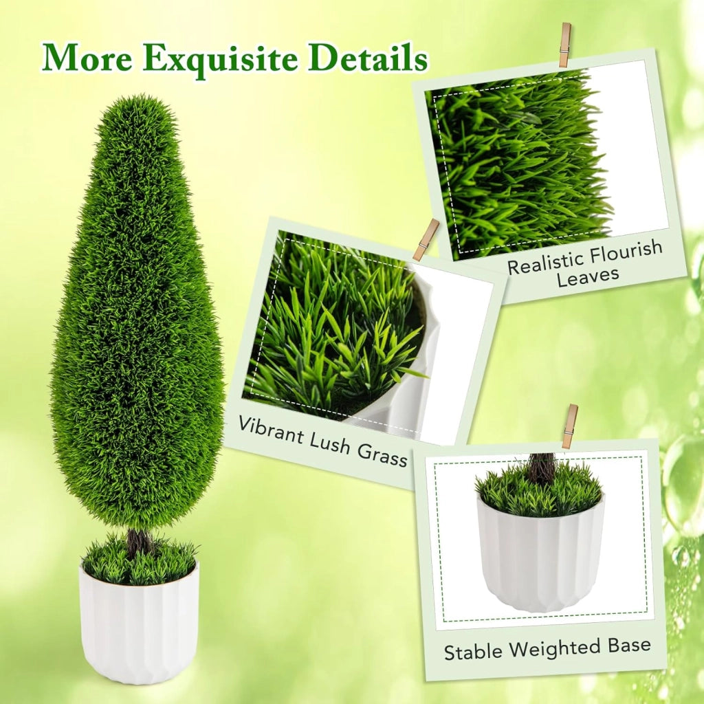 Set di 2 piante artificiali, albero di cedro, 90 cm, in vaso, piante artificiali con foglie di polietilene, come vero albero artificiale, per la casa