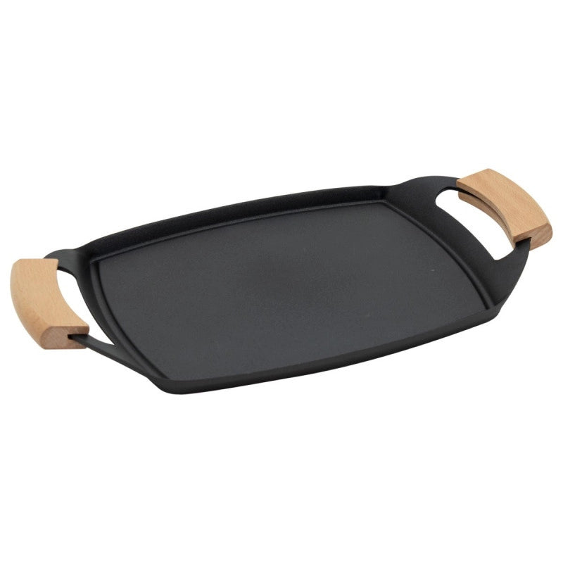 Set di 6 Bistecchiere Ovale 36x22 Cm Alluminio Pressofuso Manici Inserto Legno