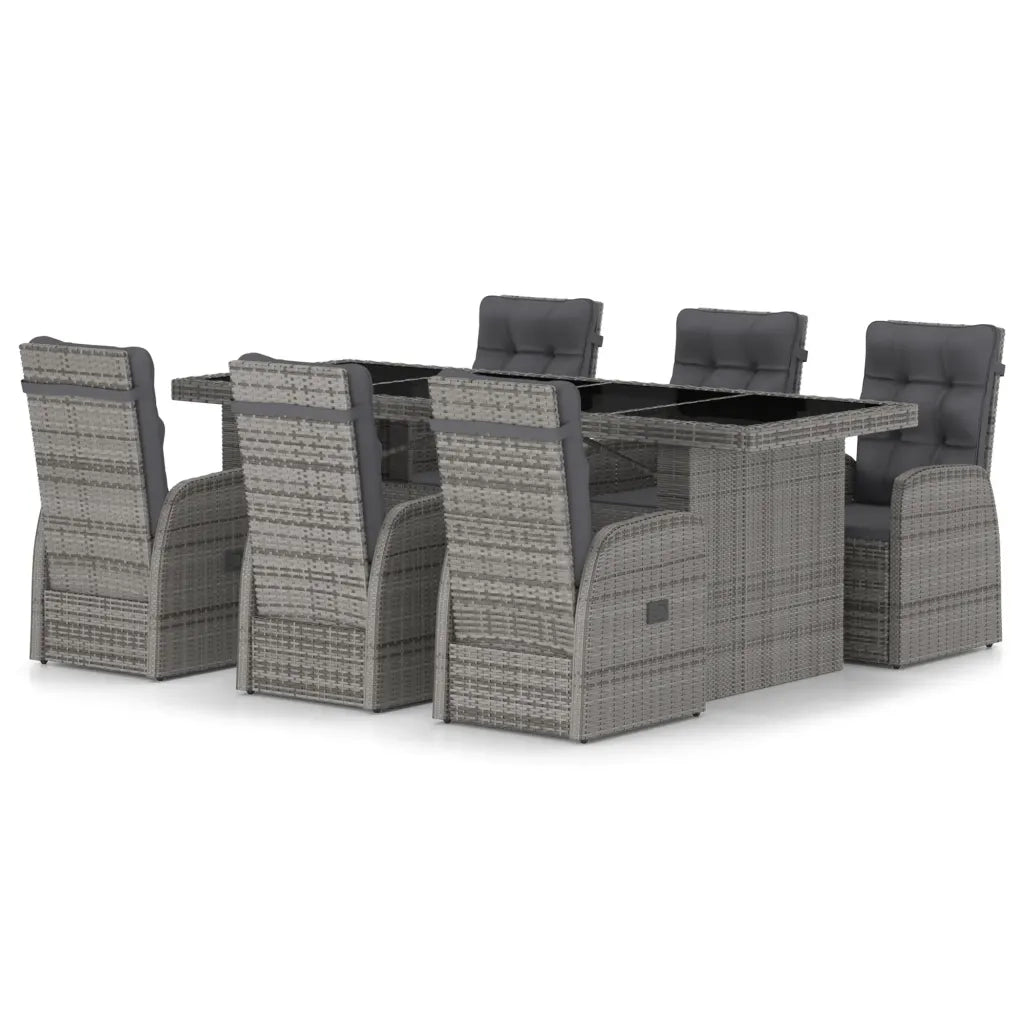 Set da Pranzo per Esterni 7 pz con Cuscini in Polyrattan Grigio 3059344