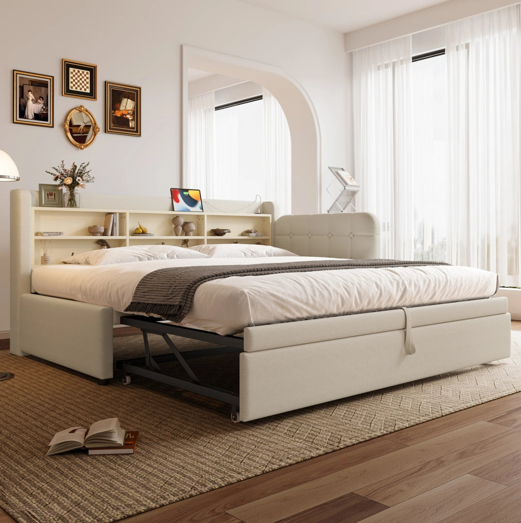 Letto multifunzione estraibile con USB e USB-C, colore beige