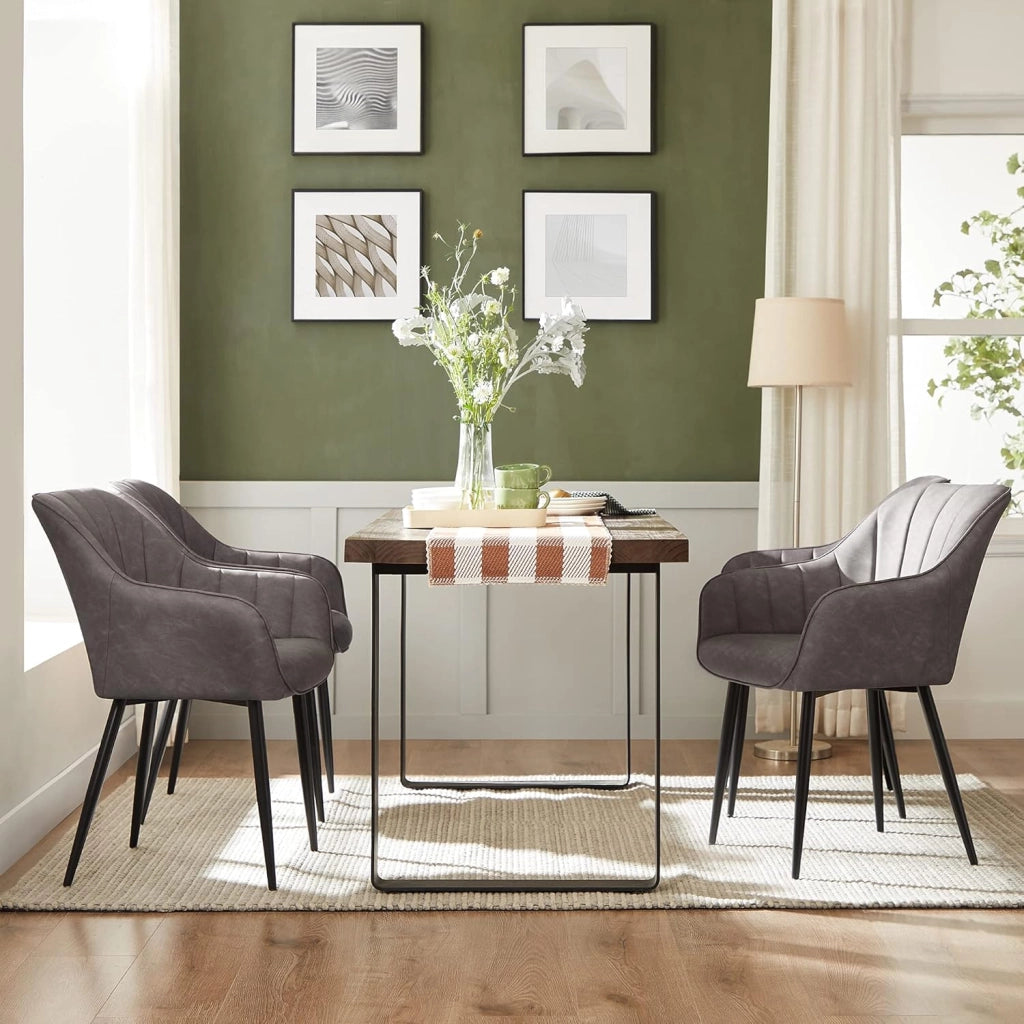 SONGMICS Poltroncina, Sedia da Pranzo, Sedia Imbottita, Fodera in Similpelle PU con Effetto Vintage, Gambe in Metallo, Portata 110 kg, Sala da Pranzo Salotto Camera, Grigio LDC079G01
