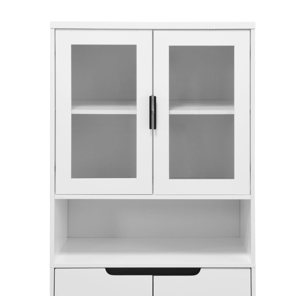 Libreria alta con ante in vetro temperato e ripiani regolabili in MDF bianco per soggiorno, ufficio e ingresso
